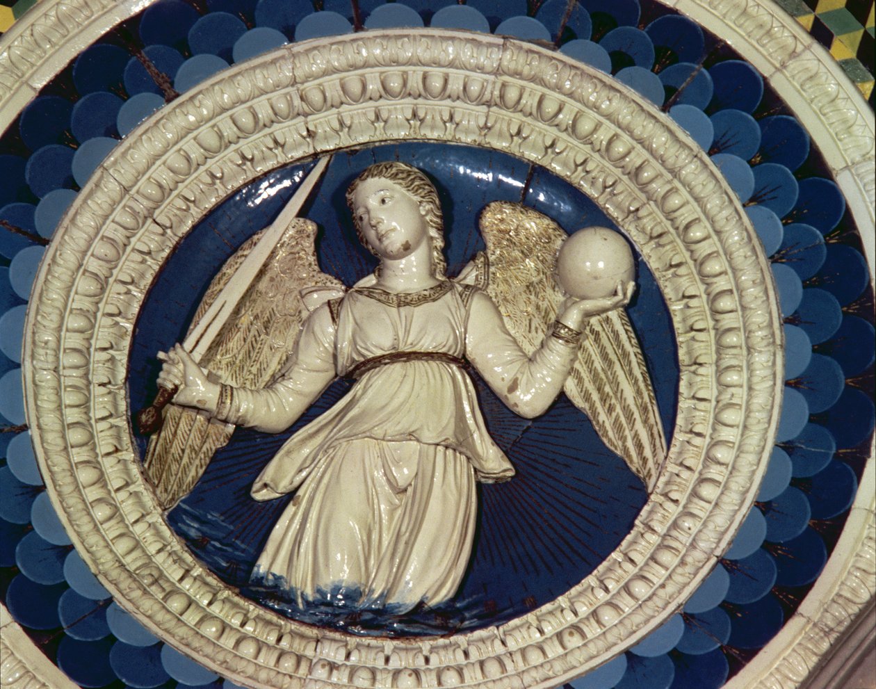 Gerechtigkeit, Rundbild vom Grab des Kardinals von Portugal, 1460er Jahre von Luca Della Robbia