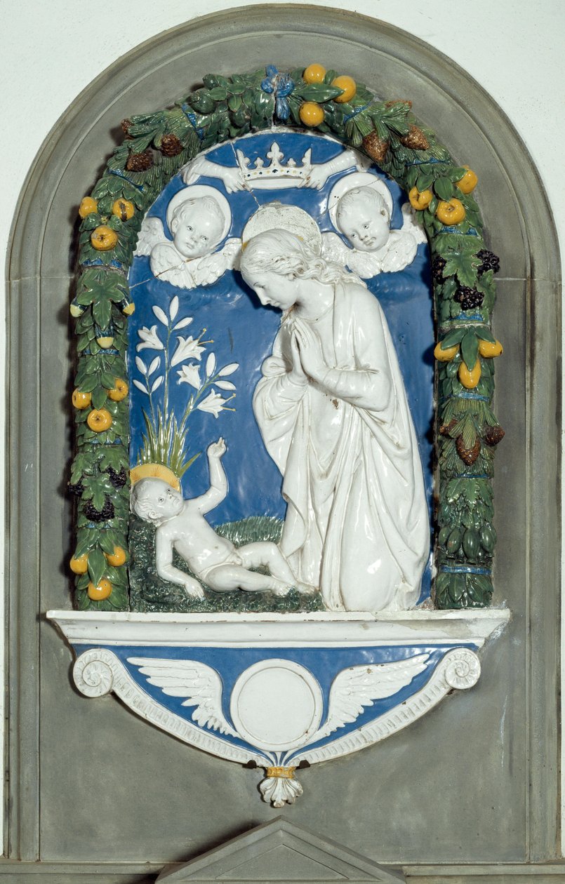 Die Jungfrau, die das Kind anbetet (Hochrelief) von Luca Della Robbia