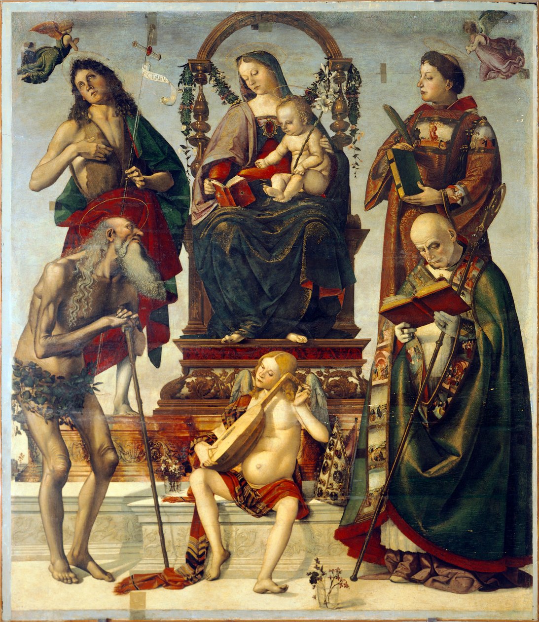 Pala von St. Onuphrius, Madonna mit Kind und Heiligen, von Luca Signorelli von Luca Signorelli