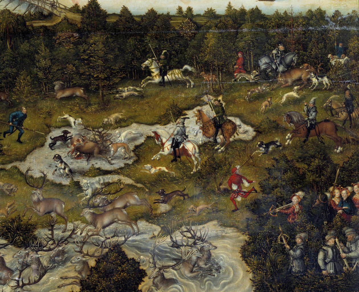 Jagd zu Ehren von Karl V. auf Schloss Torgau in Deutschland (Detail) von Lucas Cranach