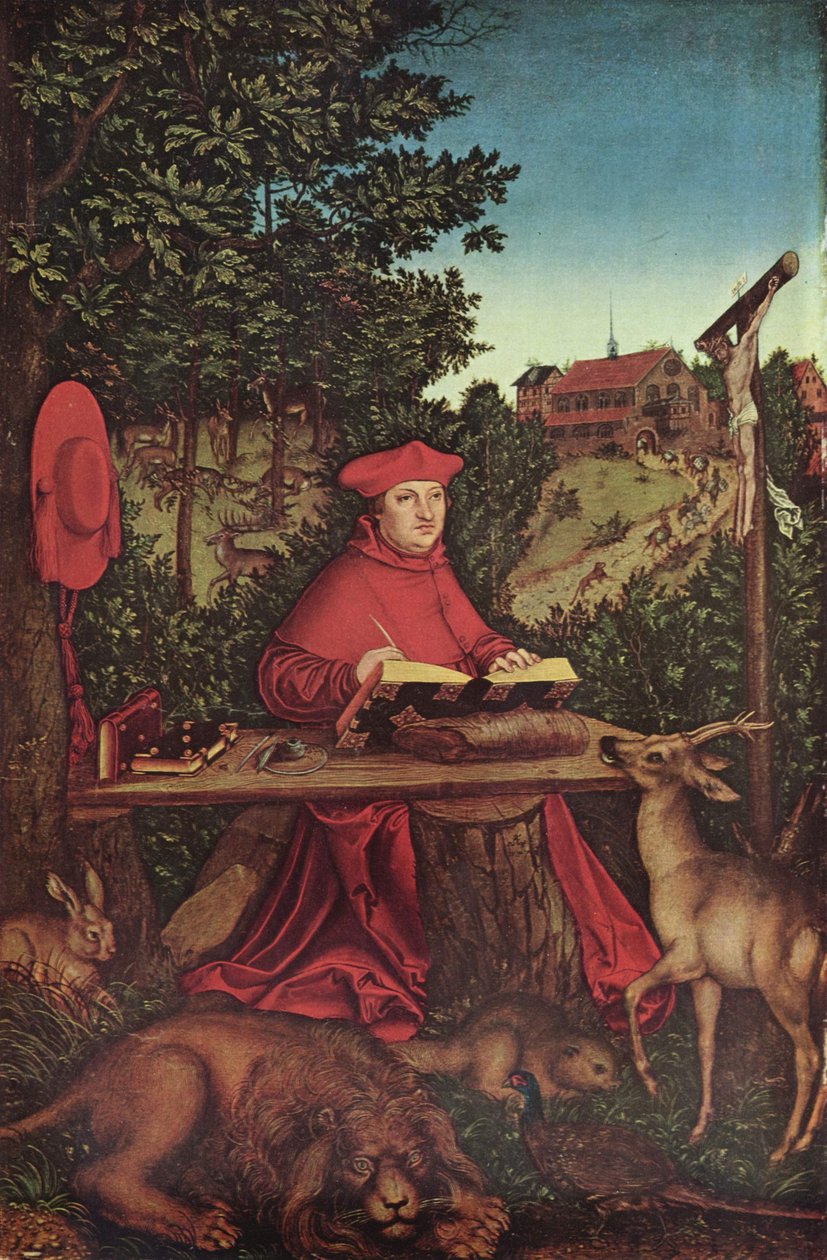 Kardinal Albrecht von Brandenburg (1490-1545) als Heiliger Hieronymus von Lucas Cranach the Elder