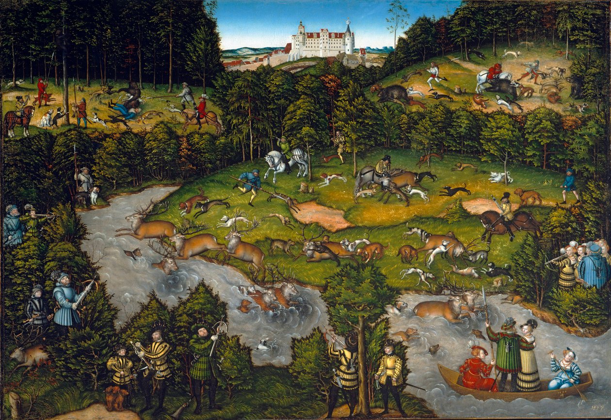 Hofjagd bei Schloss Hartenfels (Torgau in Sachsen) von Lucas Cranach the Elder
