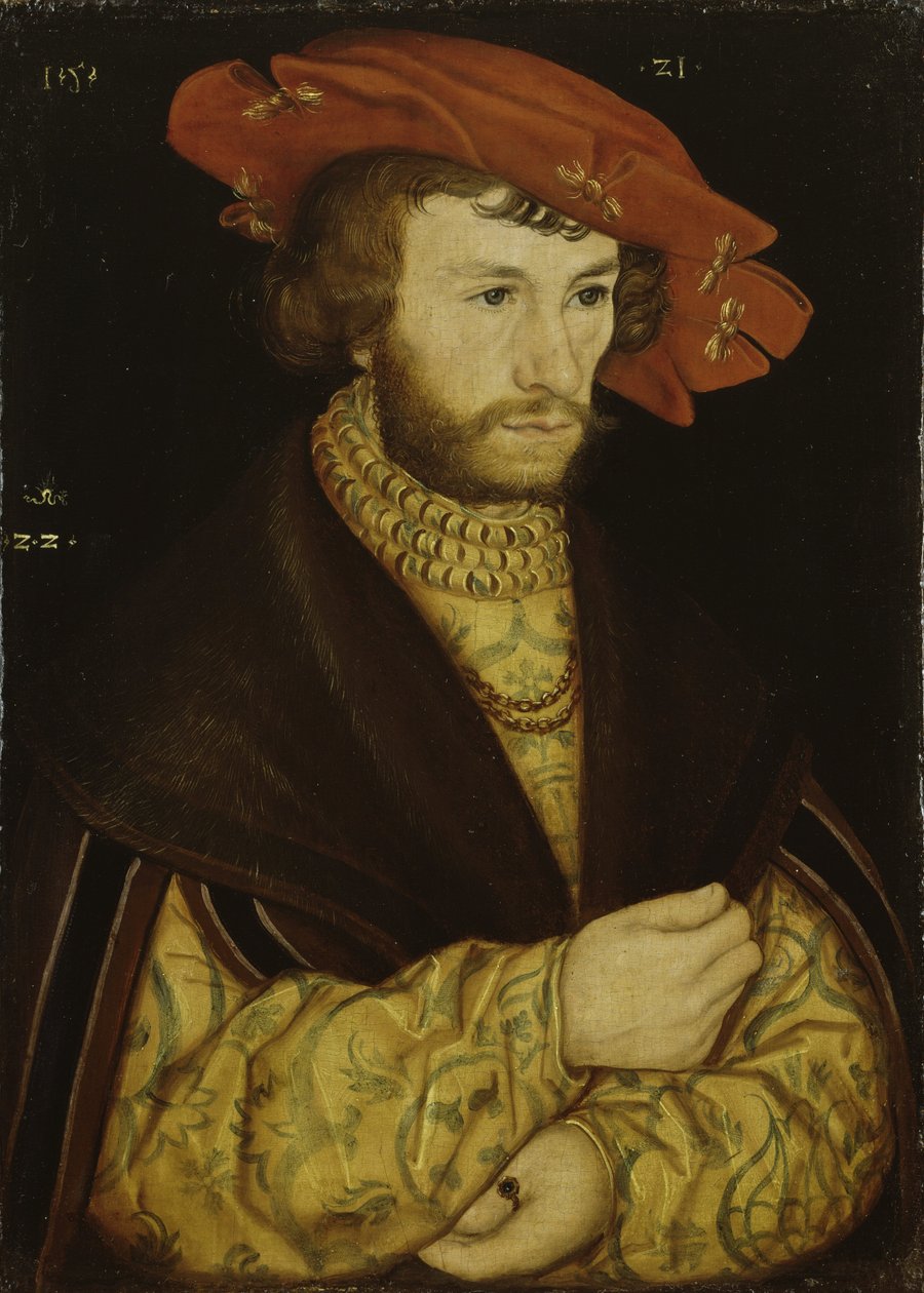 Porträt eines jungen Mannes mit Bart und rotem Barett von Lucas Cranach the Elder