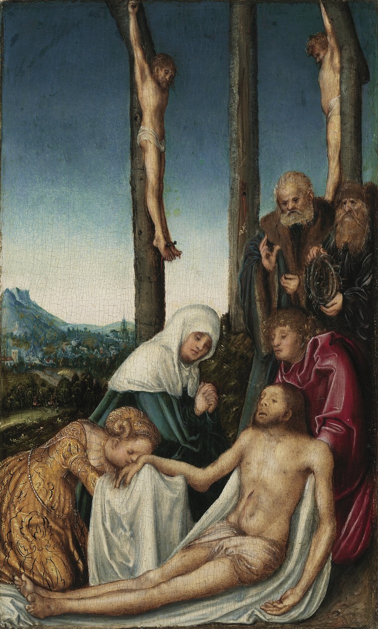 Die Beweinung mit den zwei gekreuzigten Dieben von Lucas Cranach the Elder