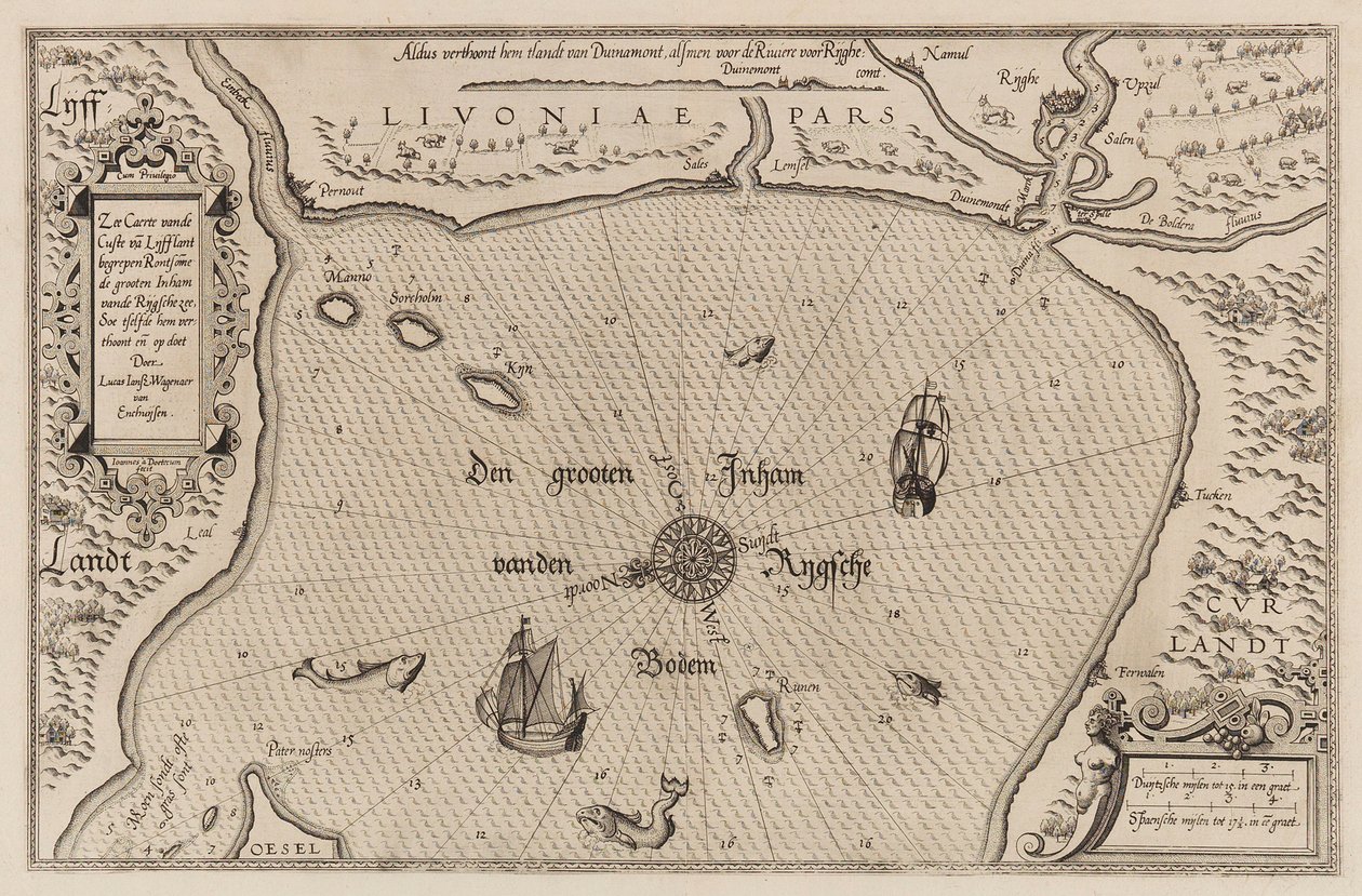 Seekarte des Golfs von Riga, Kartographie von Lucas Jansz. Waghenaer