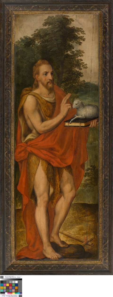 Johannes der Täufer (links), Schenker (rechts), Vanitas (geschlossen) von Lucas de Heere