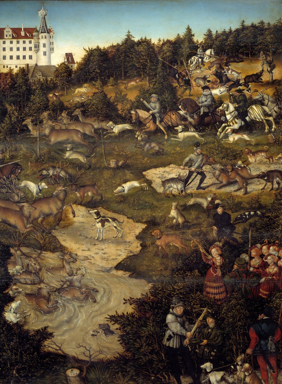 Jagd zu Ehren von Karl V. auf Schloss Torgau (Deutschland) (Detail). Gemälde von Lucas Cranach (1472-1553) von Lucas the Elder Cranach