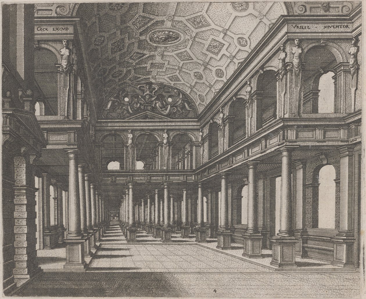 Blick in eine Halle mit toskanischen Säulen von Lucas van Doetechum and Johannes