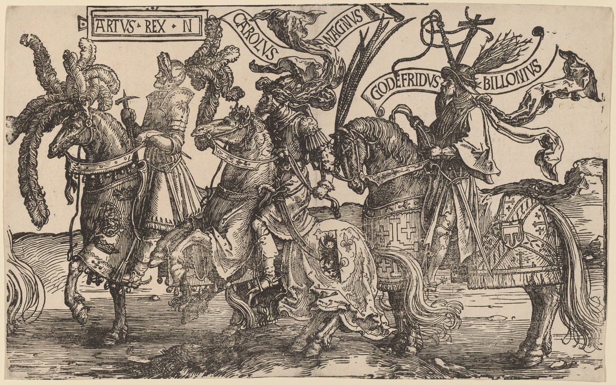 Arthur, Karl der Große (Charlemagne), Gottfried von Bouillon von Lucas van Leyden