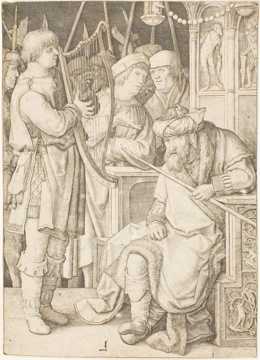 David spielt die Harfe vor Saul von Lucas van Leyden