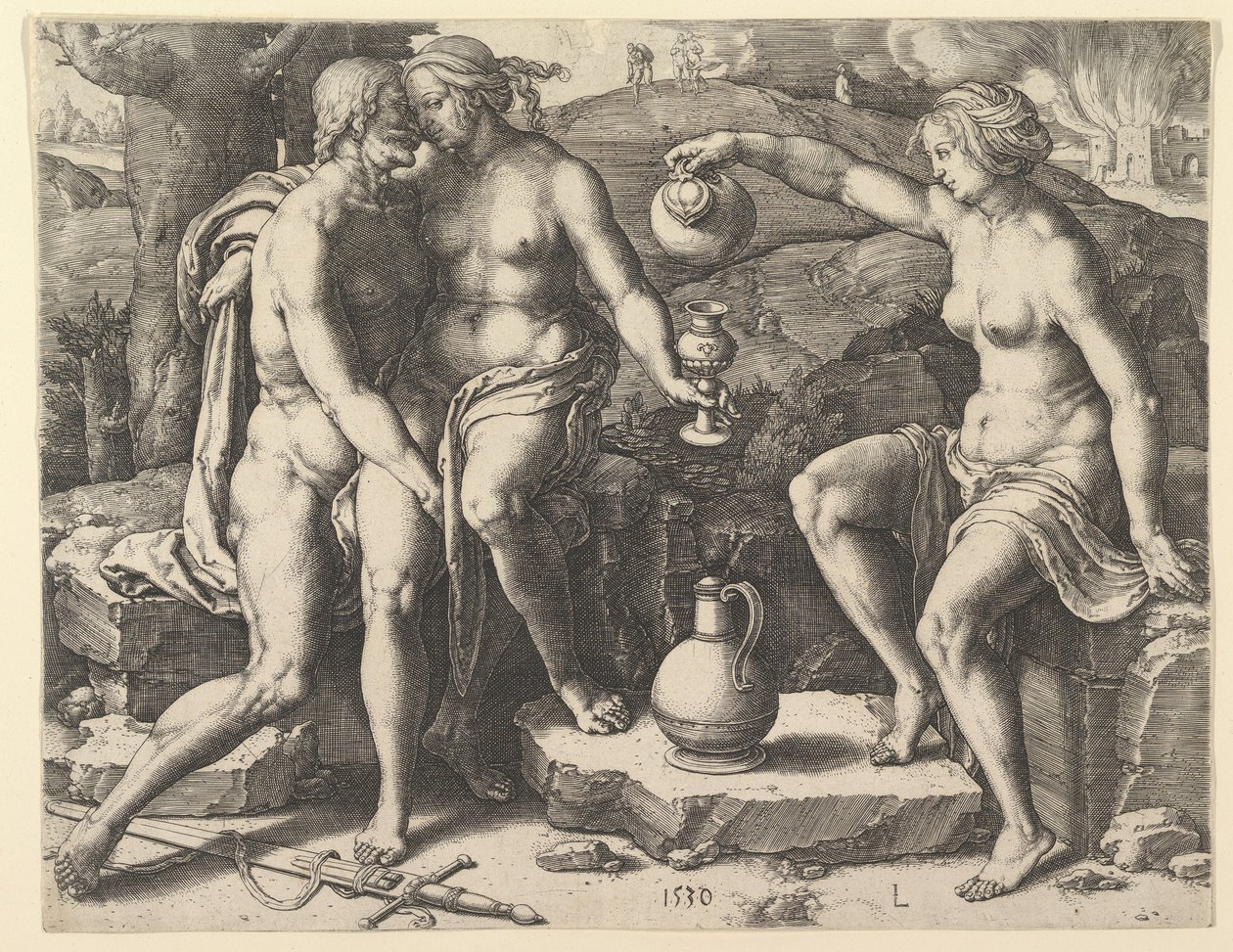 Lot und seine Töchter, 1530 von Lucas van Leyden