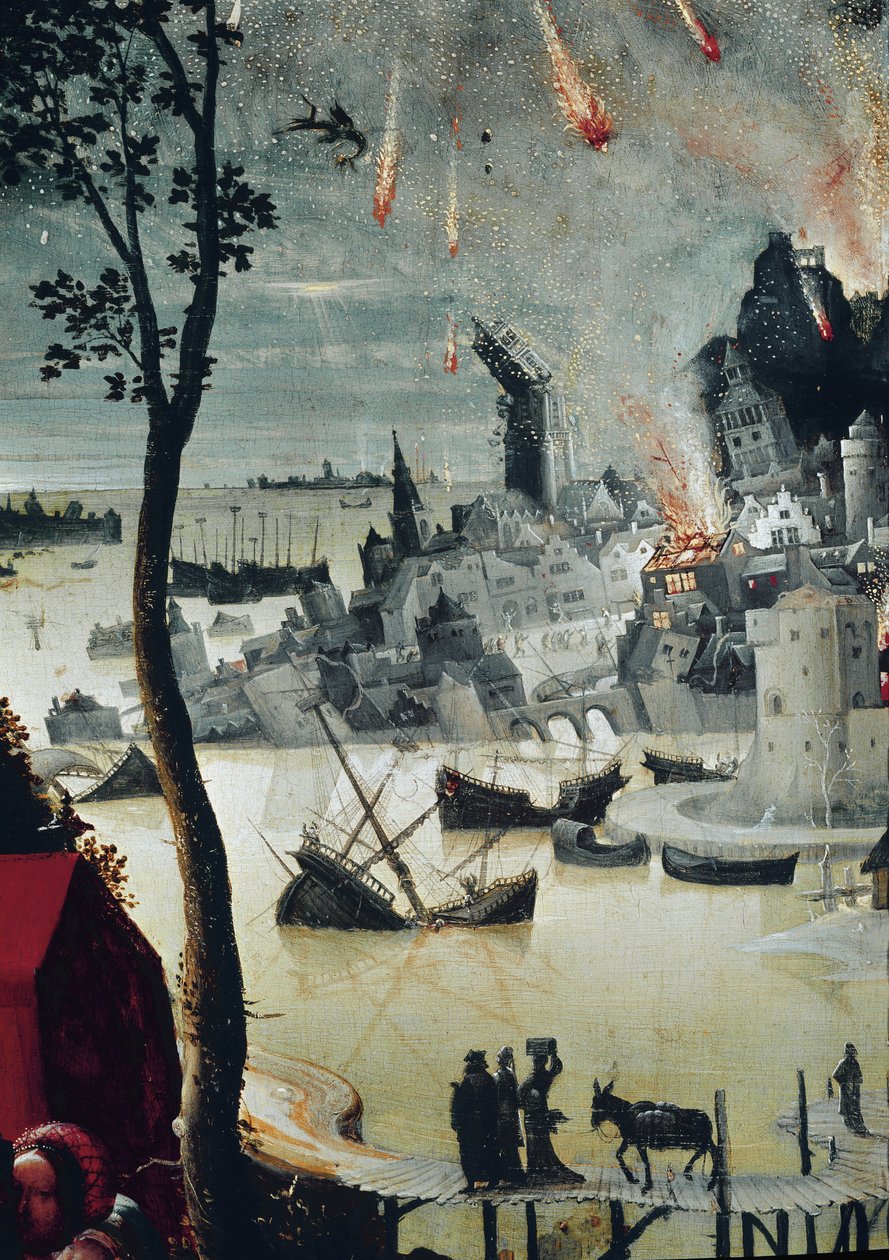 Lot und seine Töchter (Detail der Zerstörung von Sodom) von Lucas van Leyden
