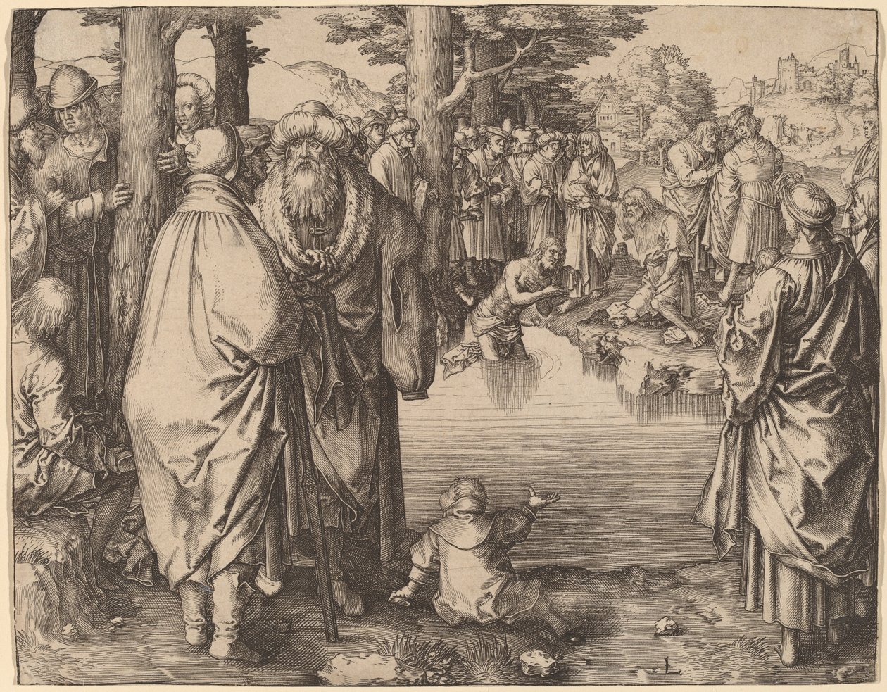 Die Taufe Christi im Jordan von Lucas van Leyden