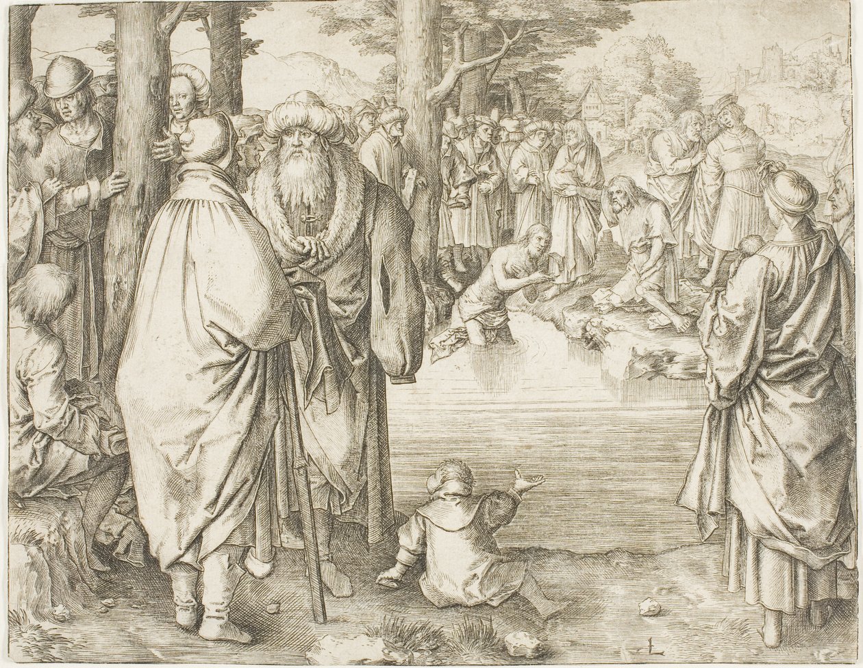 Die Taufe Christi im Jordan von Lucas van Leyden