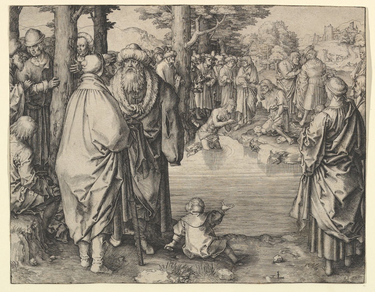 Die Taufe Christi im Jordan von Lucas van Leyden