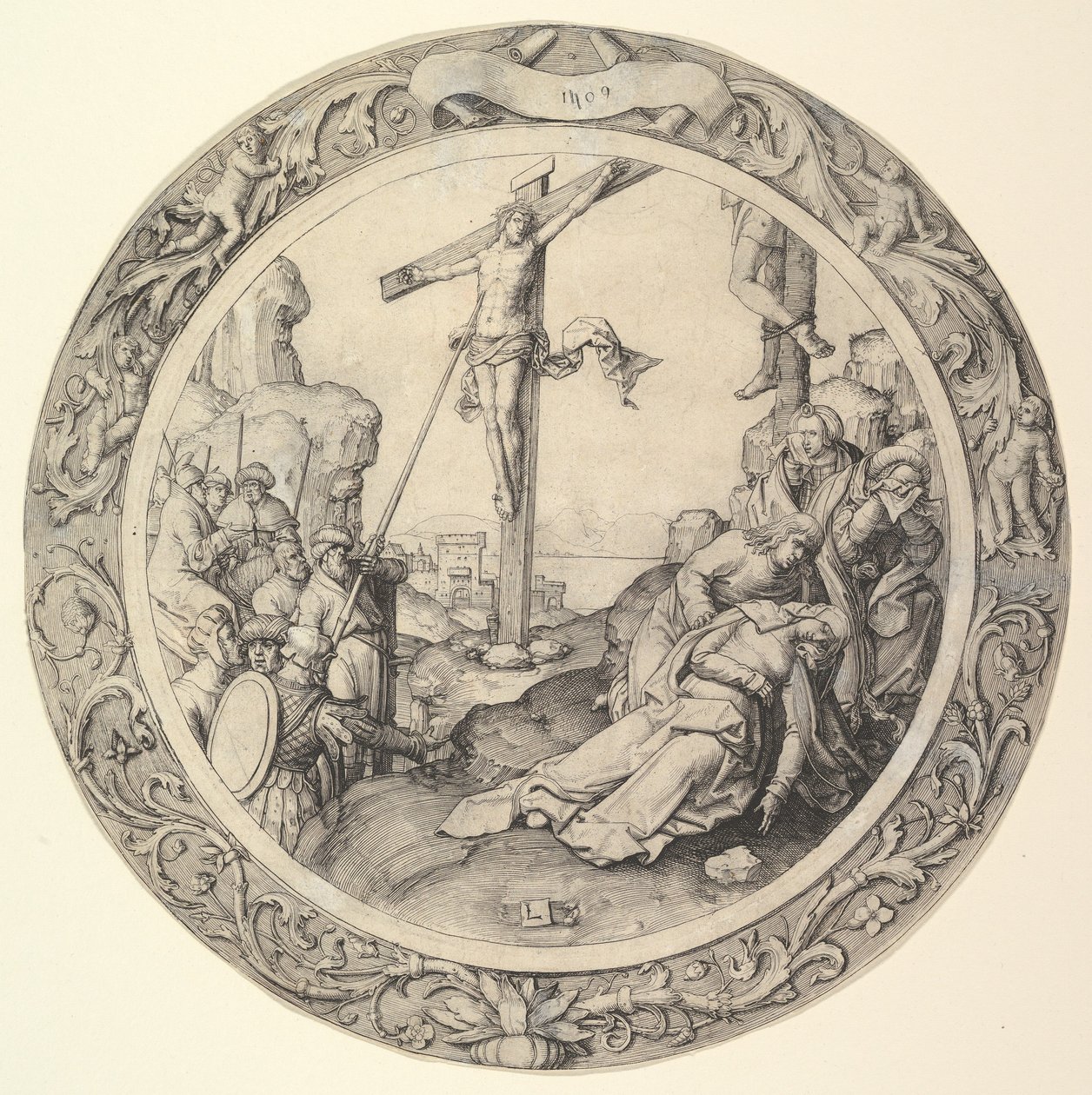 Die Kreuzigung, aus der Kreisförmigen Passion, 1509 von Lucas van Leyden