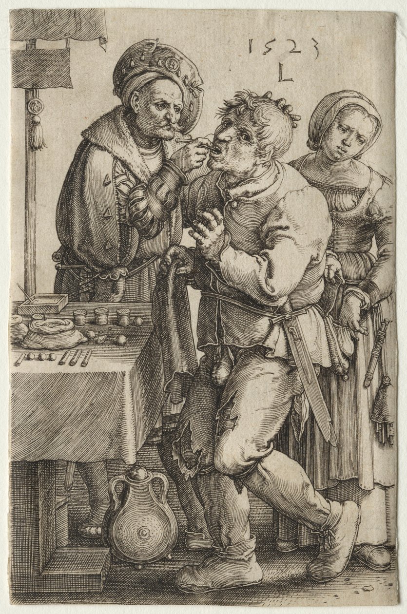 Der Zahnarzt, 1523 von Lucas van Leyden