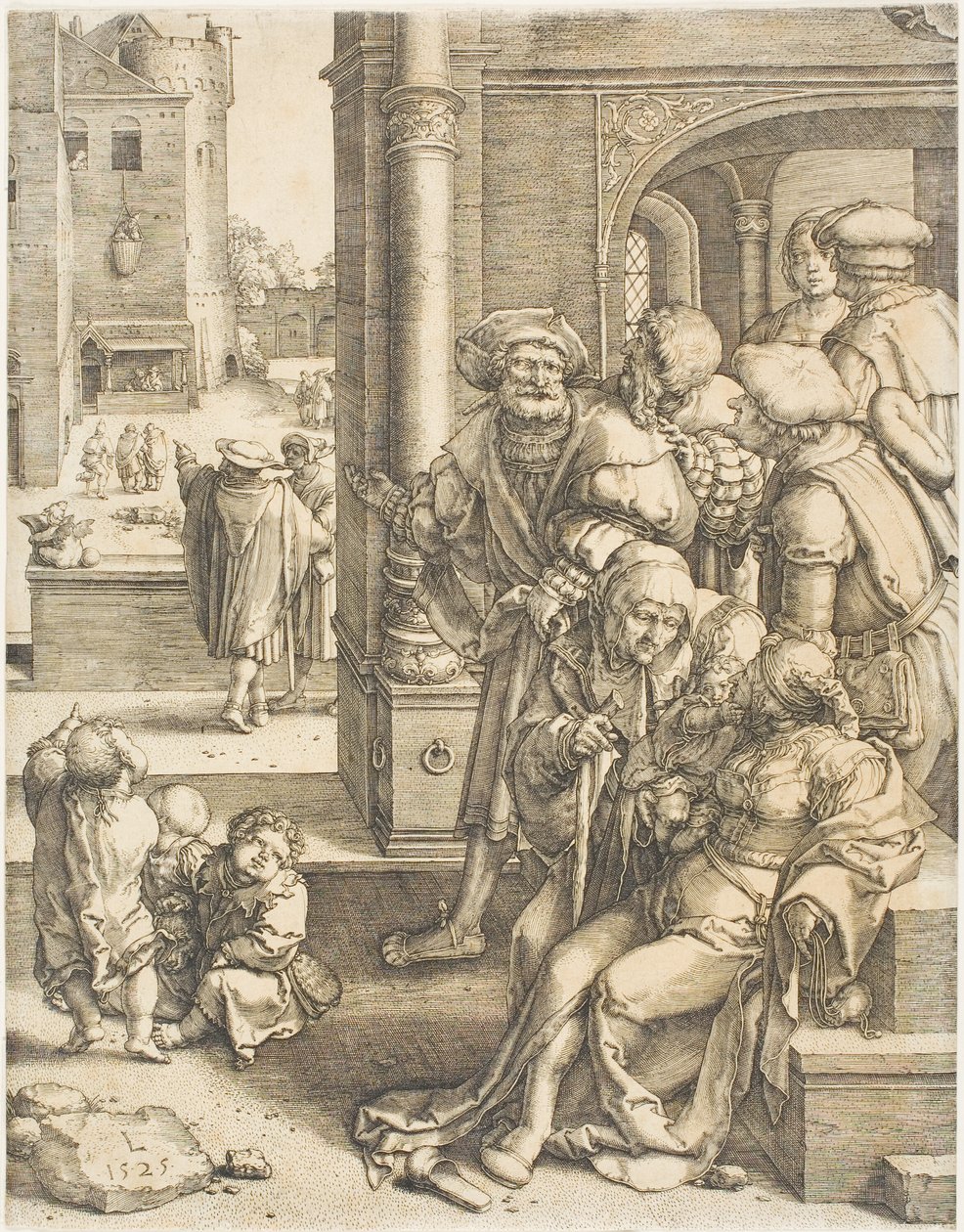 Der Dichter Virgil in einem Korb aufgehängt von Lucas van Leyden