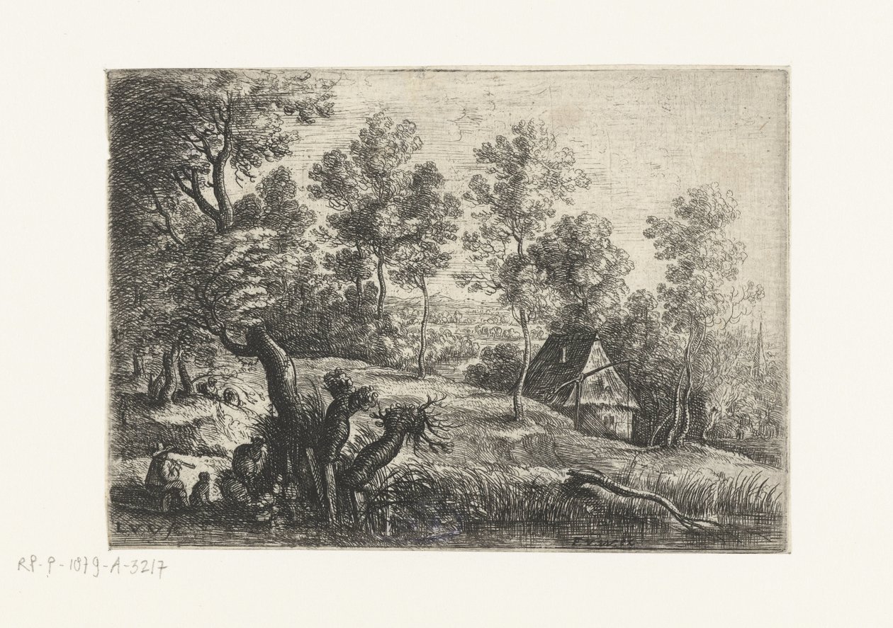Landschaft mit einem Haus und einem Brunnen von Lucas van Uden