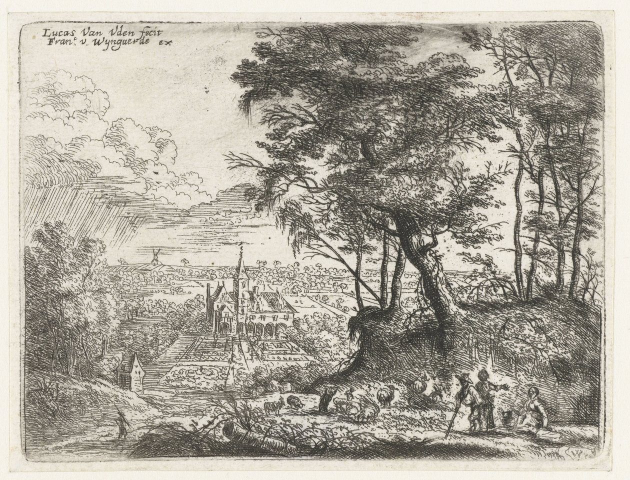 Landschaft mit einem Landhaus in der Ferne von Lucas van Uden