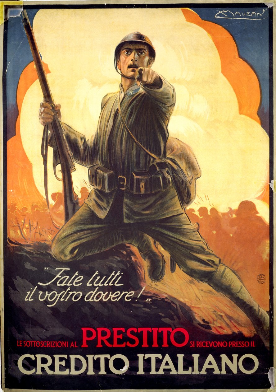 Italienisches WWI-Propagandaposter zur Werbung für Kriegsanleihen von Luciano Achille Mauzan