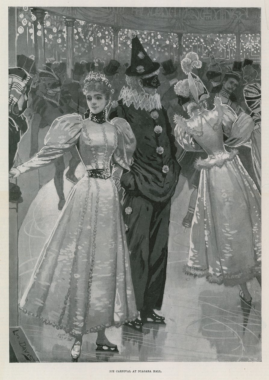 Eiskarneval in der Niagara Hall, Westminster London (Lithografie) von Lucien Davis