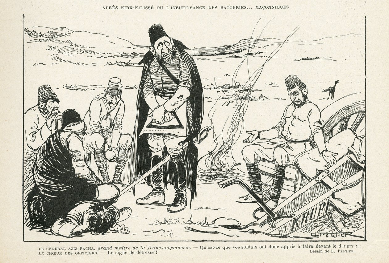 Illustration in Le Rire, 09/11/12 - nach Kirk-Kilisse oder die unzureichenden Batterien (Gravur) von Lucien Metivet