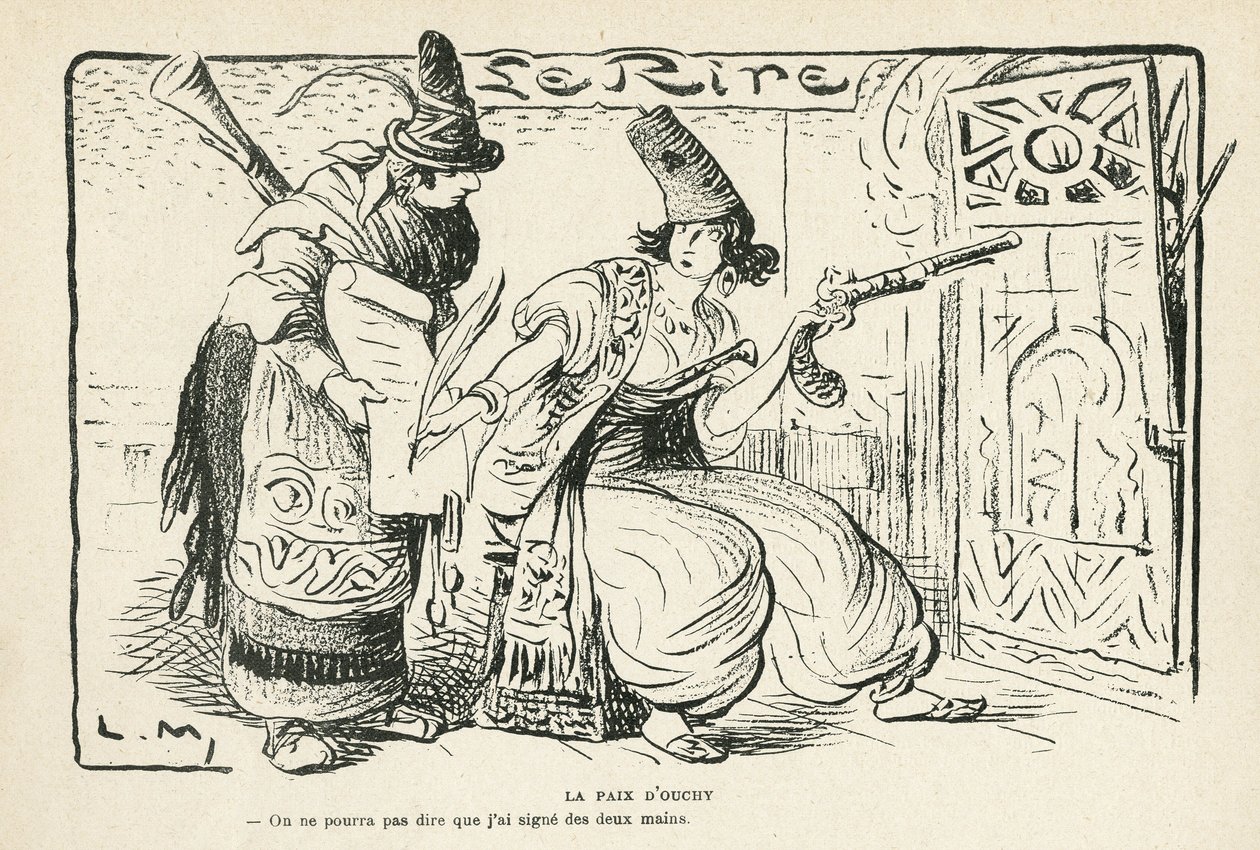 Illustration in Le Rire, 26/10/12 - Der Frieden von Ouchy - Balkans, Schweiz, Krieg 14-18, Vertrag von Lausanne (Gravur) von Lucien Metivet