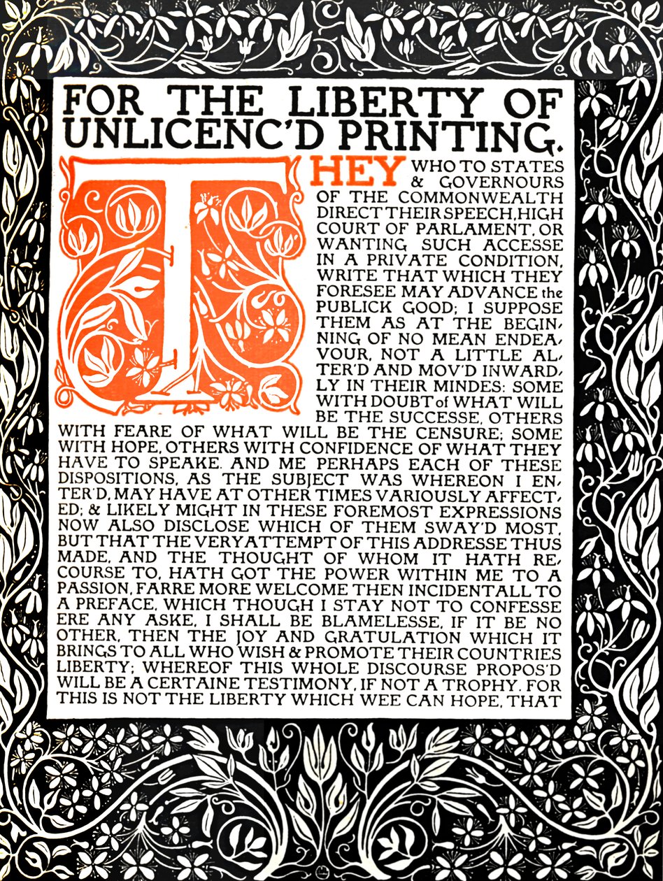 Eragny Press: Eröffnungsseite der Areopagitica von Lucien Pissaro