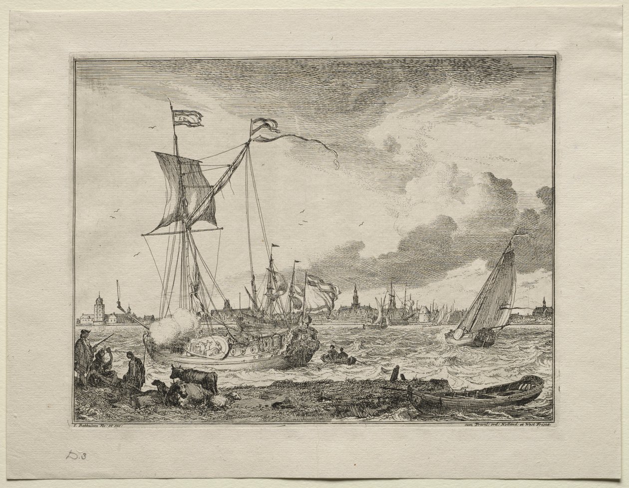 Ansicht von Amsterdam mit Schiffen im Vordergrund, 1701 von Ludolf Backhuysen