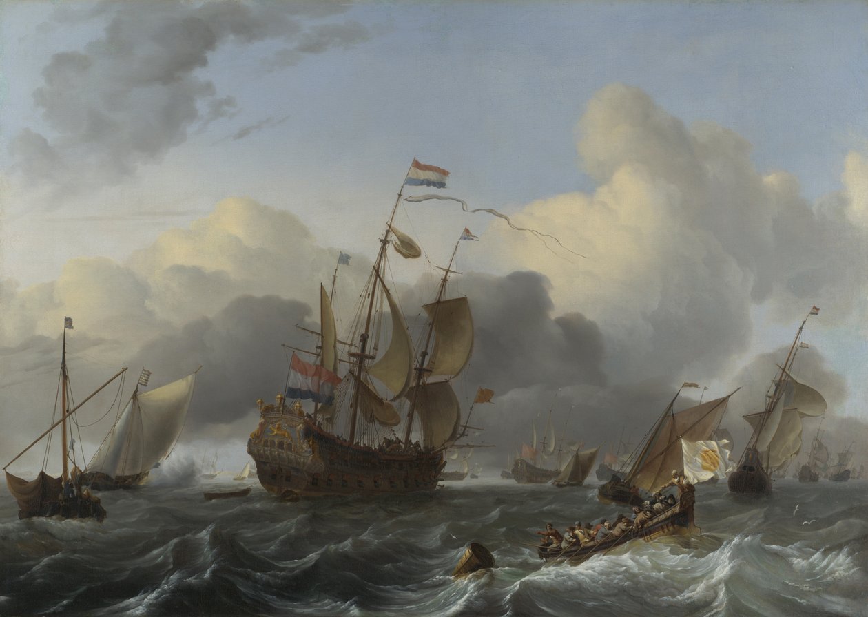 Flaggschiff Eendracht und eine Flotte niederländischer Kriegsschiffe, ca. 1670 von Ludolf Bakhuizen