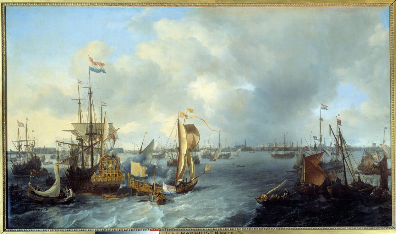 Ansicht des Amsterdamer Hafens vom Ij. Gemälde von Ludolf Backhuyzen (1631-1708) 1666 von Ludolf I Backhuyzen