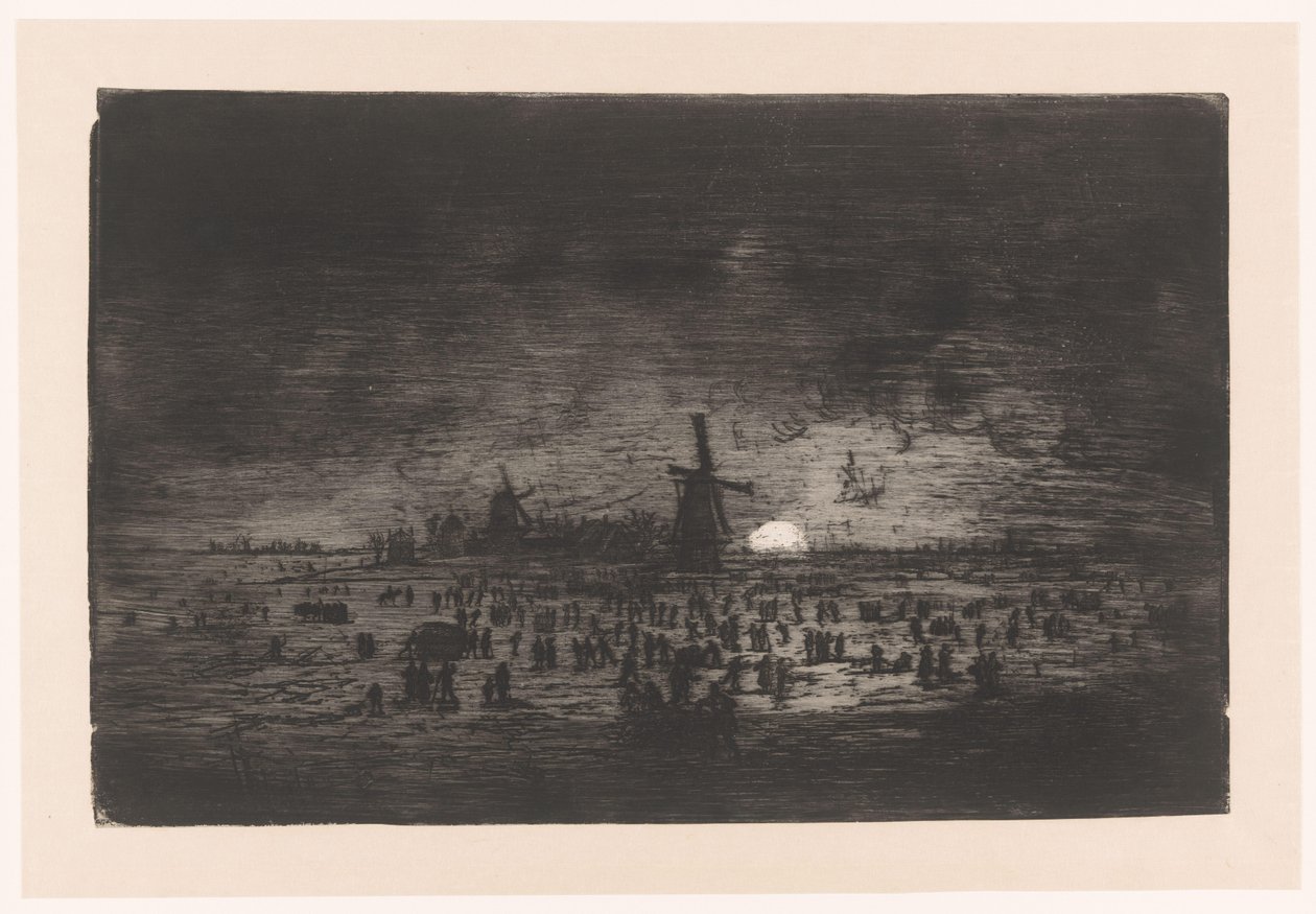 Holländische Winterlandschaft mit Windmühlen und Schlittschuhläufern von Ludovic Napoléon Lepic