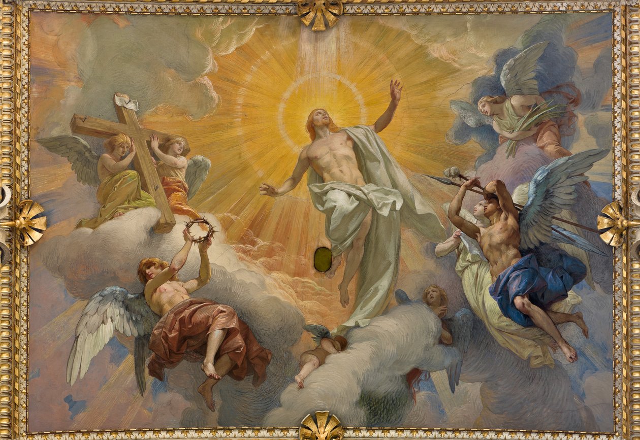 Cybo-Kapelle (nördlicher Arm des Querschiffs), Gewölbe: Auferstehung Jesu Christi von Ludovico Pogliaghi