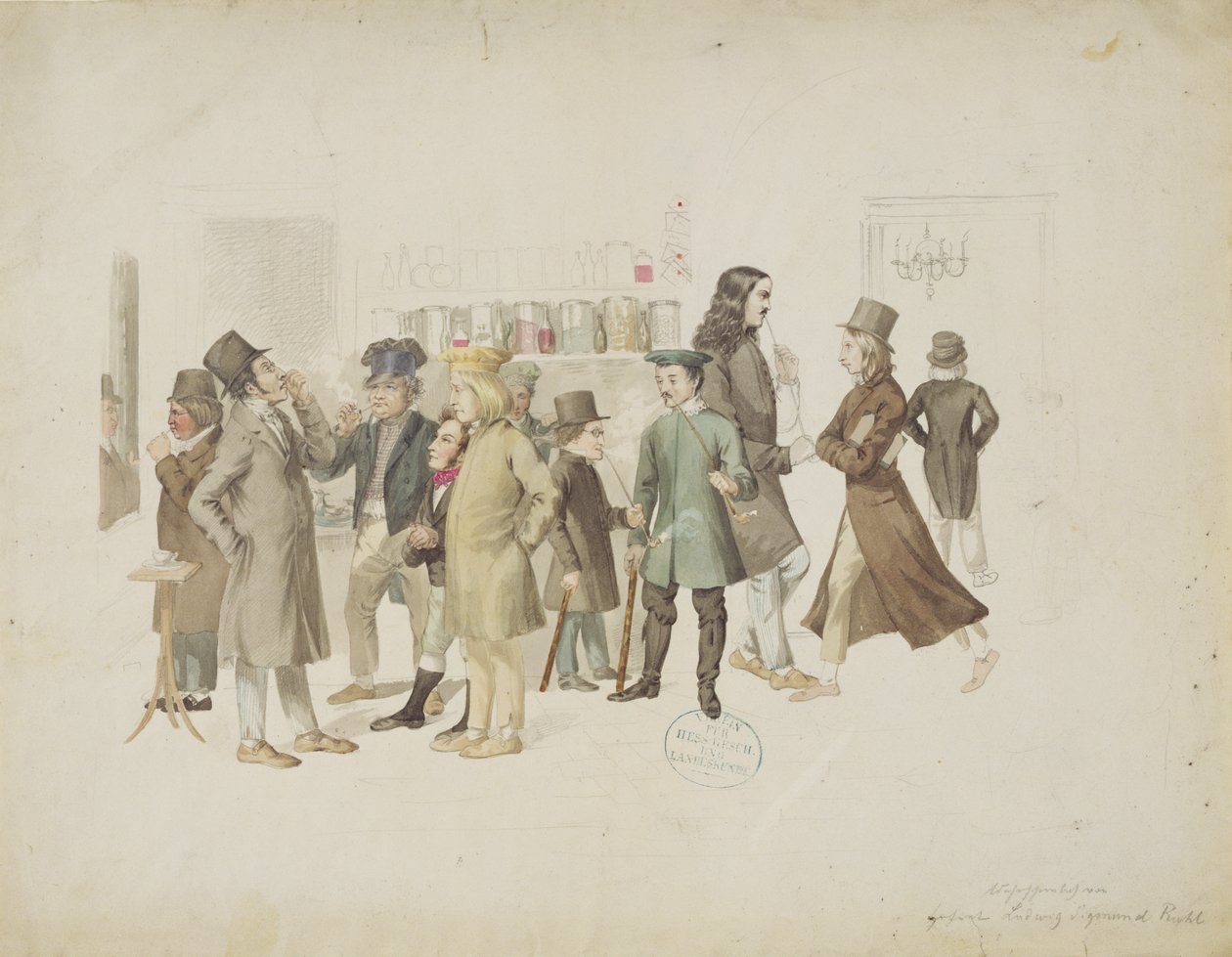 Deutsche Künstler im Cafe Greco von Ludwig Sigismund Ruhl