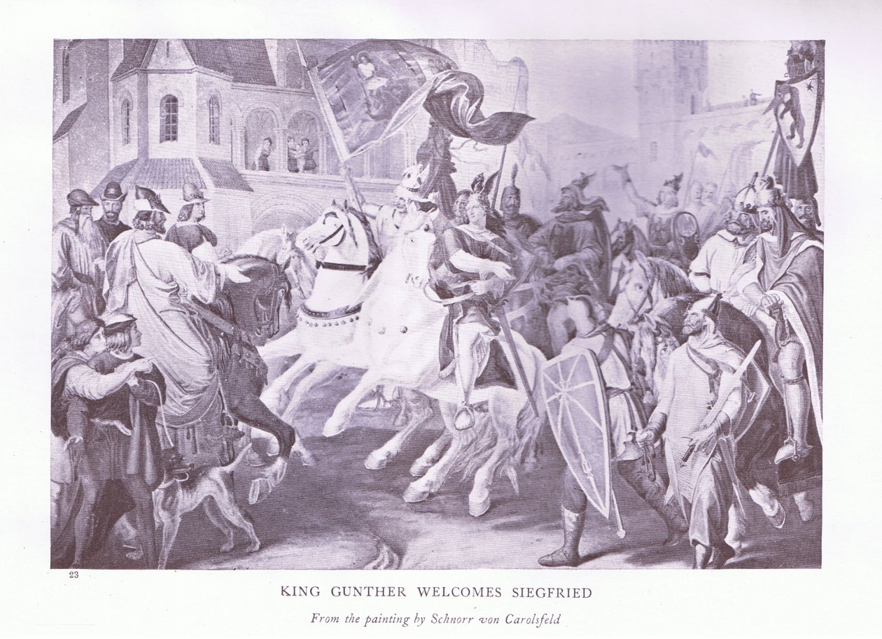 König Gunther begrüßt Siegfried von Ludwig Ferdinand Schnorr von Carolsfeld