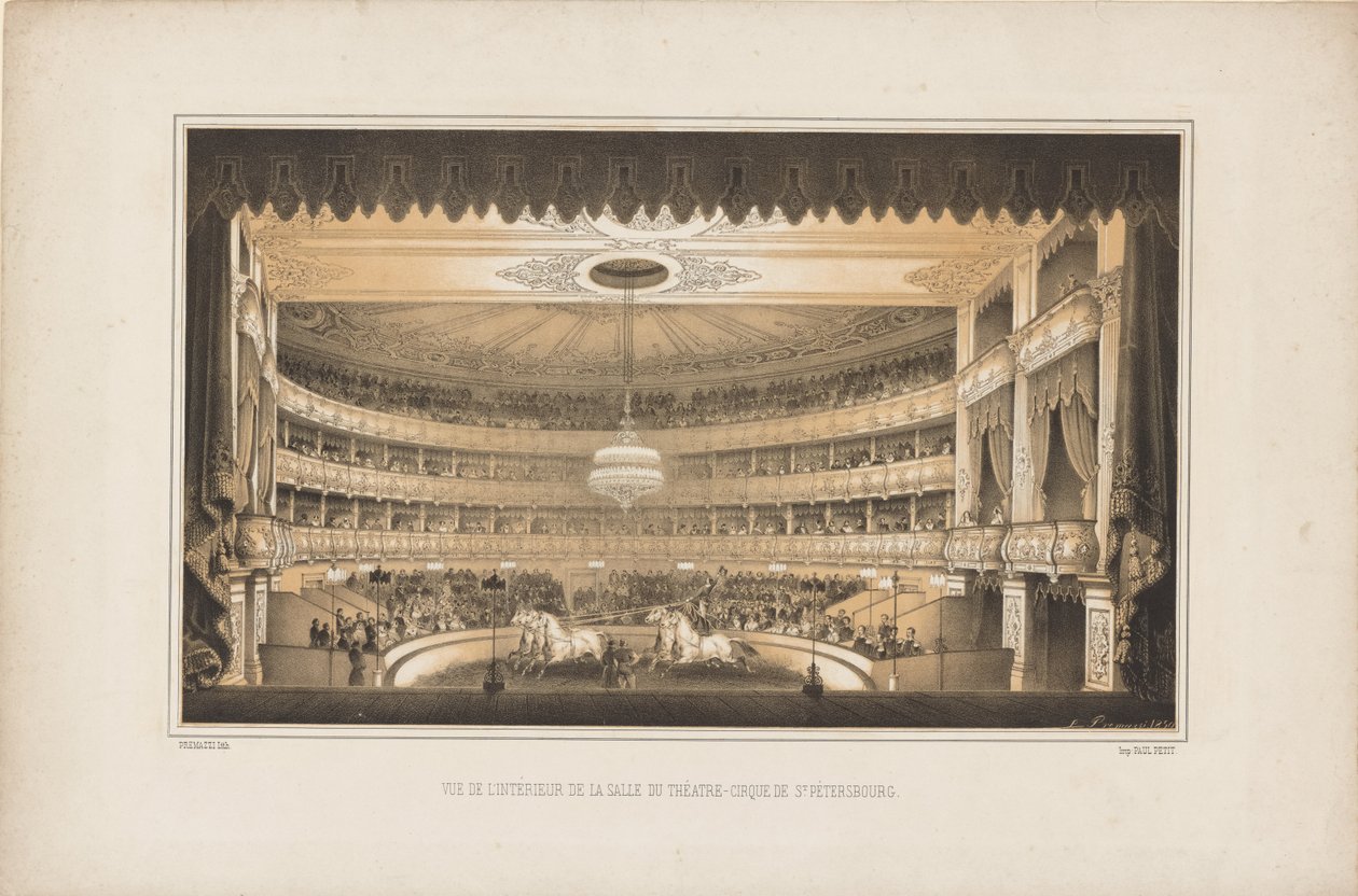 Innenraum des Reiterzirkustheaters in Sankt Petersburg, 1850 von Ludwig Premazzi