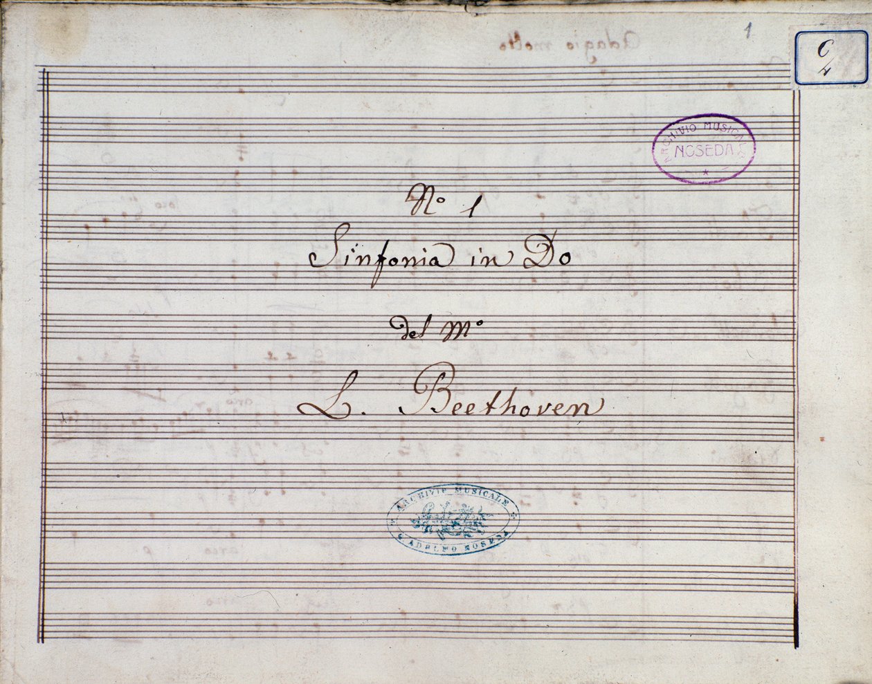 Erste Seite der Partitur für Symphonie Nr. 1 in C-Dur Opus 21, von Ludwig van Beethoven von Ludwig van Beethoven