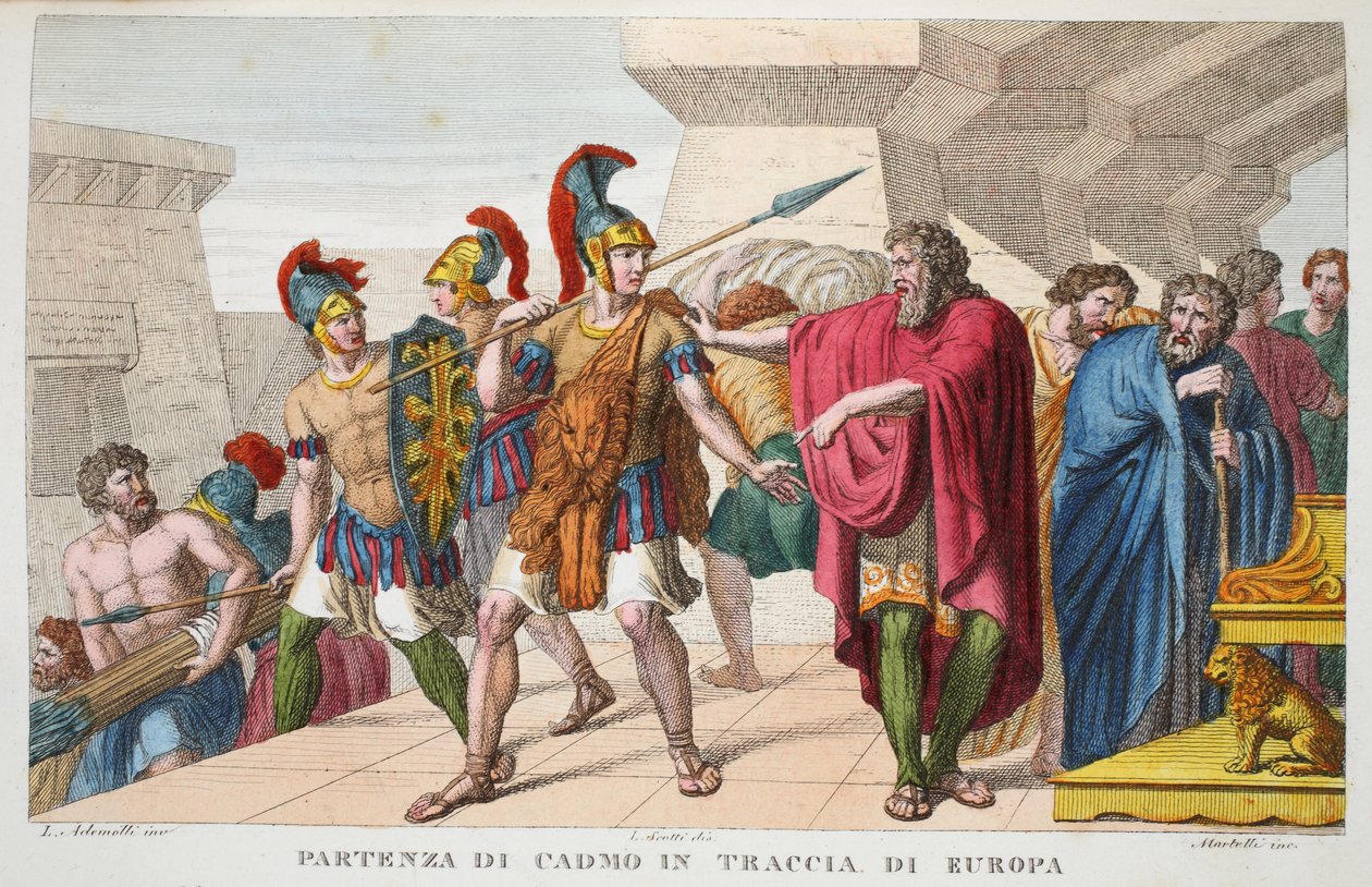 Kadmos bricht auf, Illustration aus Ovids Metamorphosen, Buch III von Luigi Ademollo