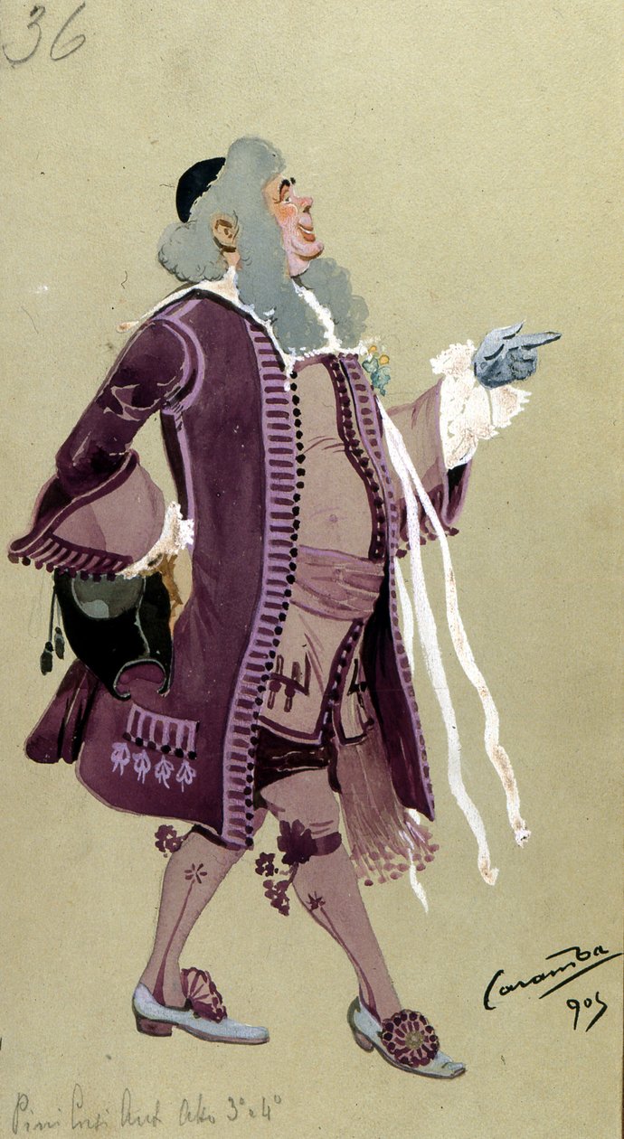 Kostümentwurf für Don Bartolo, aus Die Hochzeit des Figaro von Wolfgang Amadeus Mozart, 1905 von Luigi Sapelli Caramba