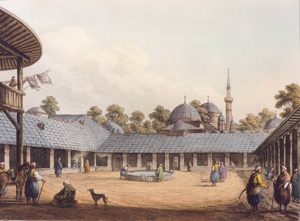 Borgas Karawanserei, Rumänien, Kupferstich von Luigi Mayer