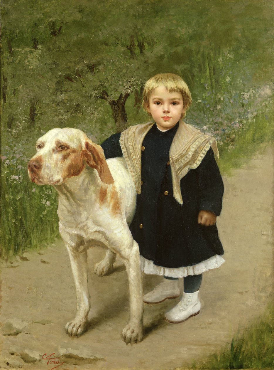 Junges Kind und ein großer Hund von Luigi Toro