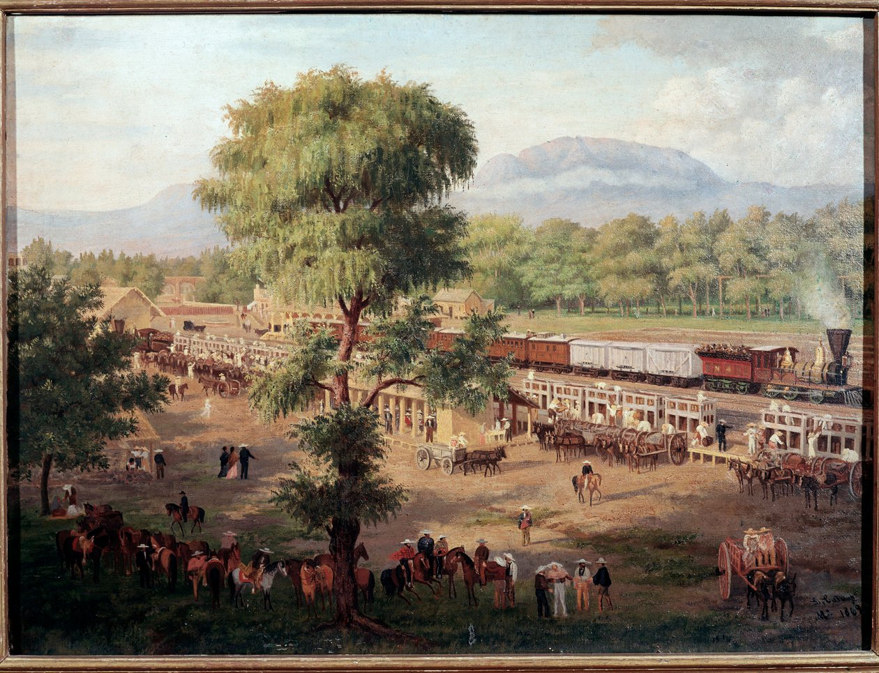 Ansicht der Eisenbahn im Tal von Mexiko. Gemälde von Luis Coto von Luiz Coto