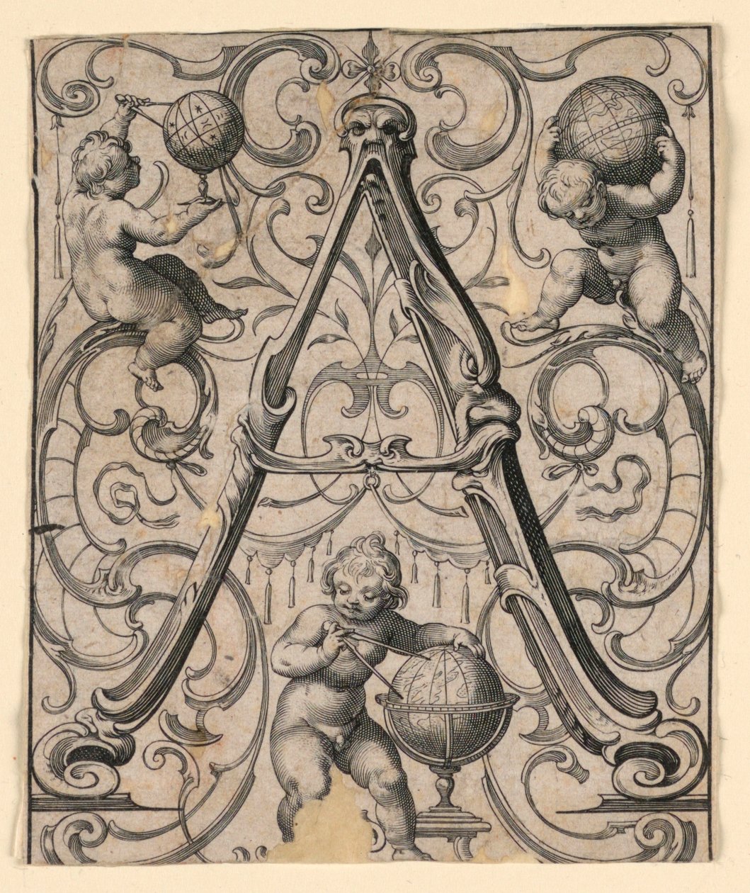 Tafel mit dem Buchstaben "A" aus dem "Newes ABC Büchlein" von Lukas Kilian
