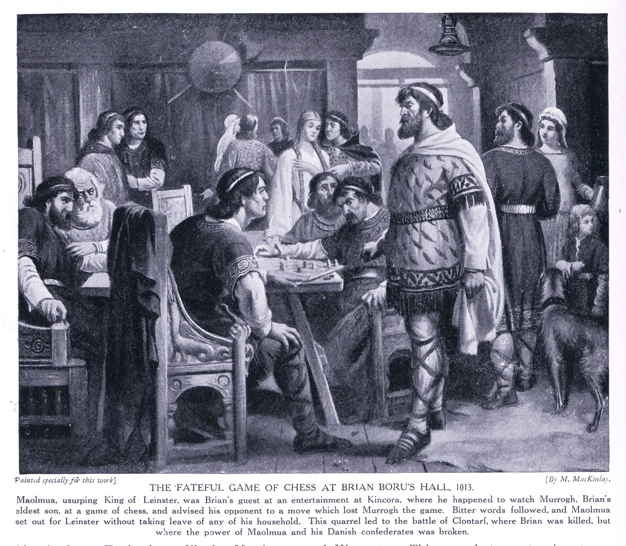 Das schicksalhafte Schachspiel in der Halle von Brian Boru, AD1013, 1920er Jahre von M. Mackinlay