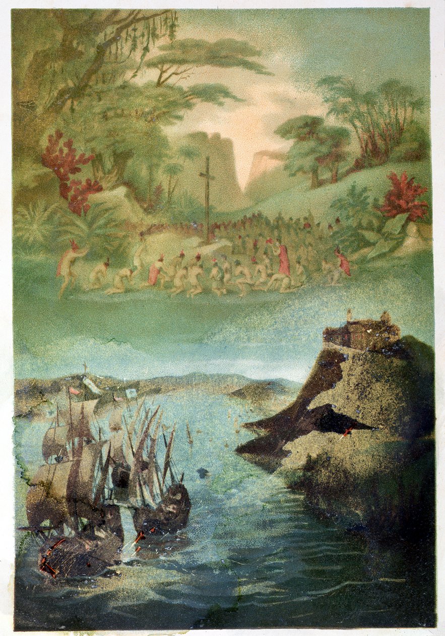 Die Evangelisierung der indischen Bevölkerung und die Reise von Christoph Kolumbus (1451-1506), 1892 von M. Houssot