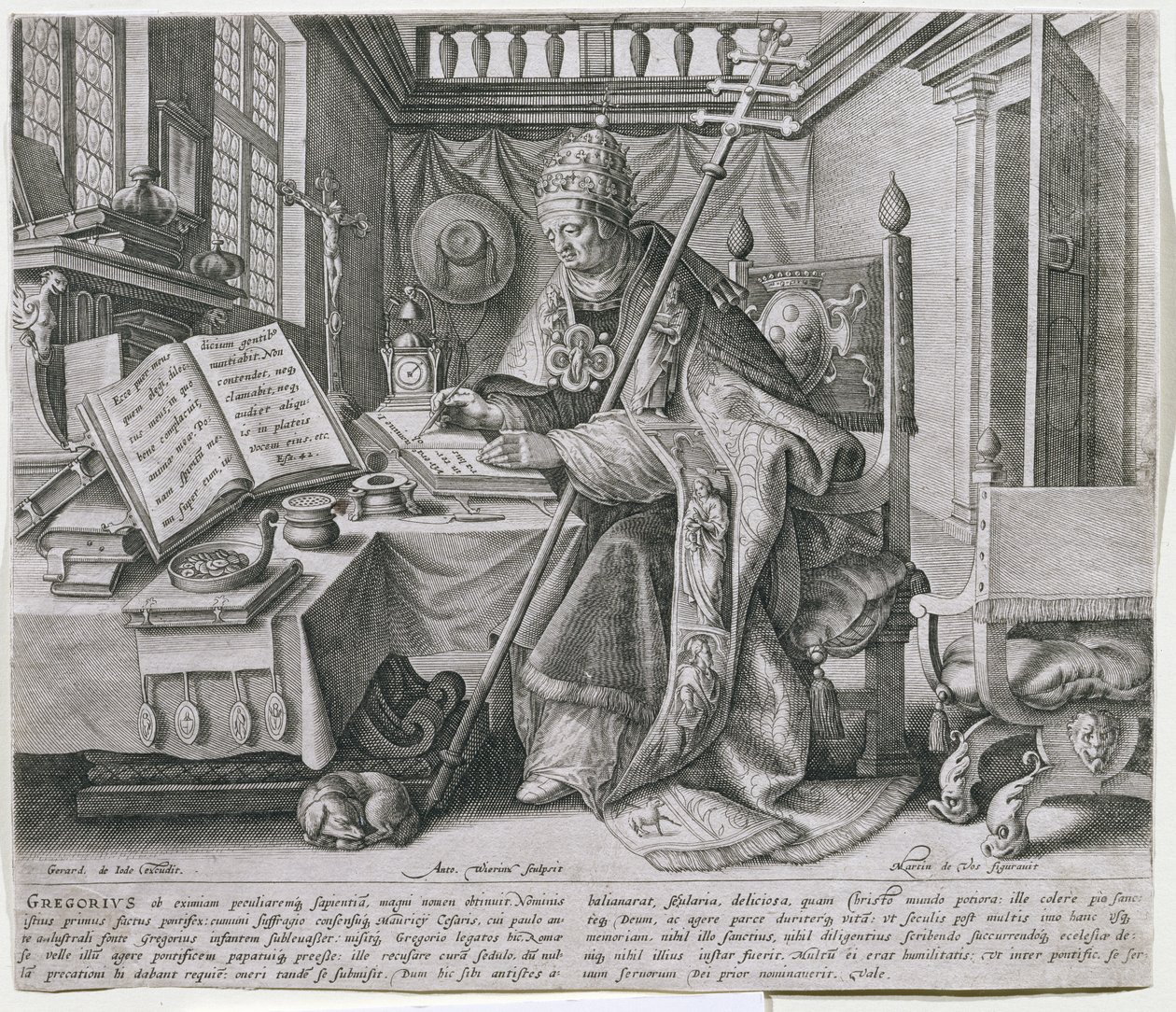 Papst Gregor I., der Große (ca. 540-604) in seinem Arbeitszimmer, aus einer Serie, die die vier 