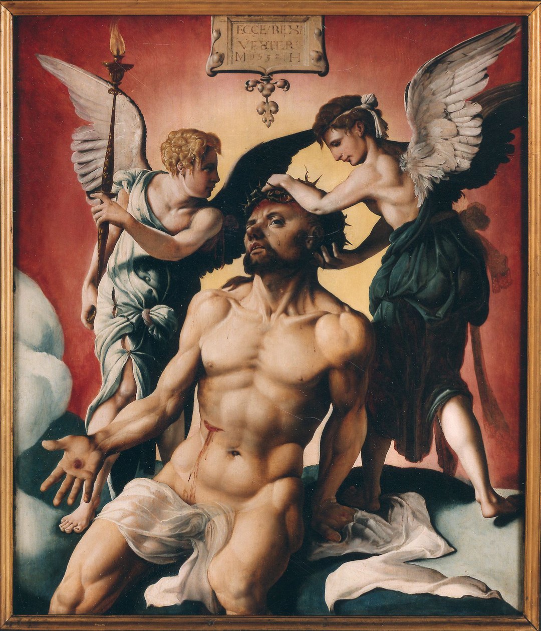 Christus mit Dornenkrone zwischen zwei Engeln, 1532 von Maarten Jacobsz Heemskerck van