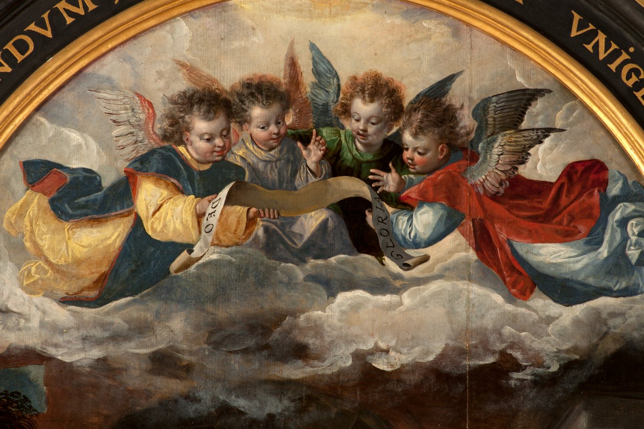 Anbetung der Könige, Triptychon, Mitteltafel, Detail von Maarten de Vos