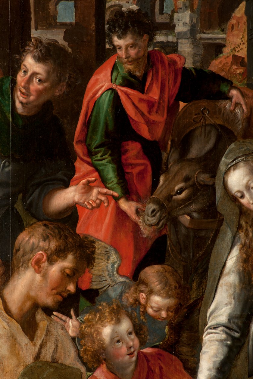 Anbetung der Könige, Triptychon, Mitteltafel (Detail) von Maarten de Vos